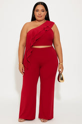 Elegant Scarlet One-Shoulder Ruffle Jumpsuit