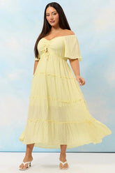Yellow Maxi Dress Short Sleeve Tiered