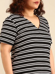 Ribbed Black-White Striped Dress