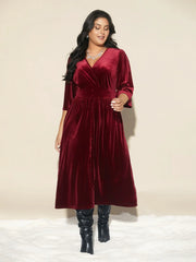 “Burgundy Velvet Wrap Midi Dress”