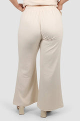 Flowy Beige Peplum Top & Wide-Leg Pants Co-ord Set