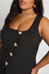 Elegant Black Plus Size Co-ord Set with Statement Buttons