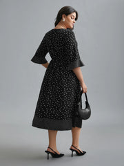 Black Polka Dot Midi Dress with Ruffle Sleeves