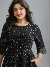 Black Polka Dot Midi Dress with Ruffle Sleeves