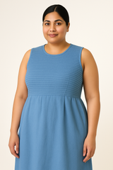 Roman Blue 100% Cotton Denim Midi Stretch Dress