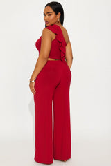 Elegant Scarlet One-Shoulder Ruffle Jumpsuit