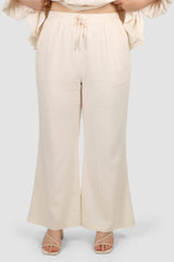 Chic Beige Asymmetrical Buttoned Top & Wide-Leg Pants Set