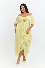 Yellow Maxi Dress Short Sleeve Tiered