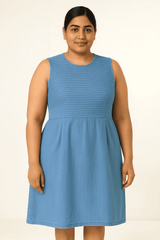 Roman Blue 100% Cotton Denim Midi Stretch Dress