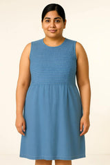 Roman Blue 100% Cotton Denim Midi Stretch Dress