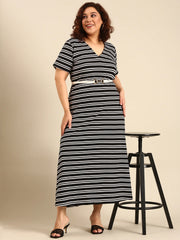 Ribbed Black-White Striped Dress