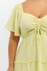 Yellow Maxi Dress Short Sleeve Tiered