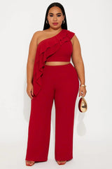 Elegant Scarlet One-Shoulder Ruffle Jumpsuit