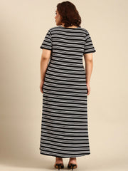 Ribbed Black-White Striped Dress