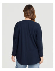 Navy Long Sleeve Button Cuff Top