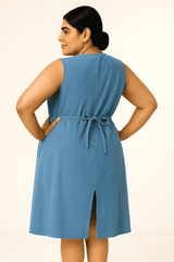 Roman Blue 100% Cotton Denim Midi Stretch Dress