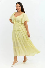 Yellow Maxi Dress Short Sleeve Tiered