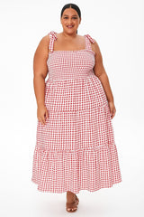 GINGHAM CHECK SMOCKED  DRESS