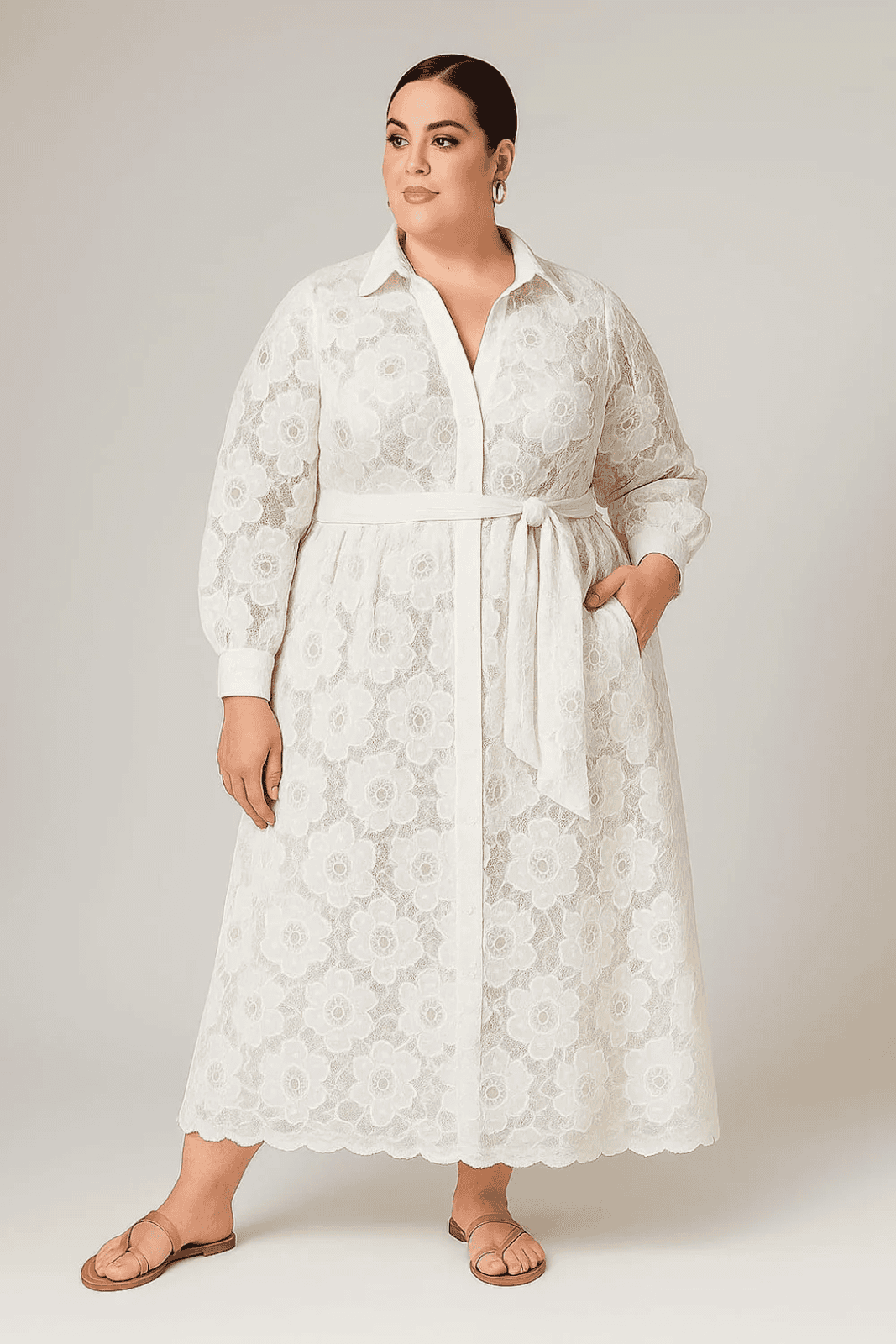 Flora Lace Shirt Dress with Belted Waist
