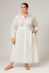 Flora Lace Shirt Dress with Belted Waist
