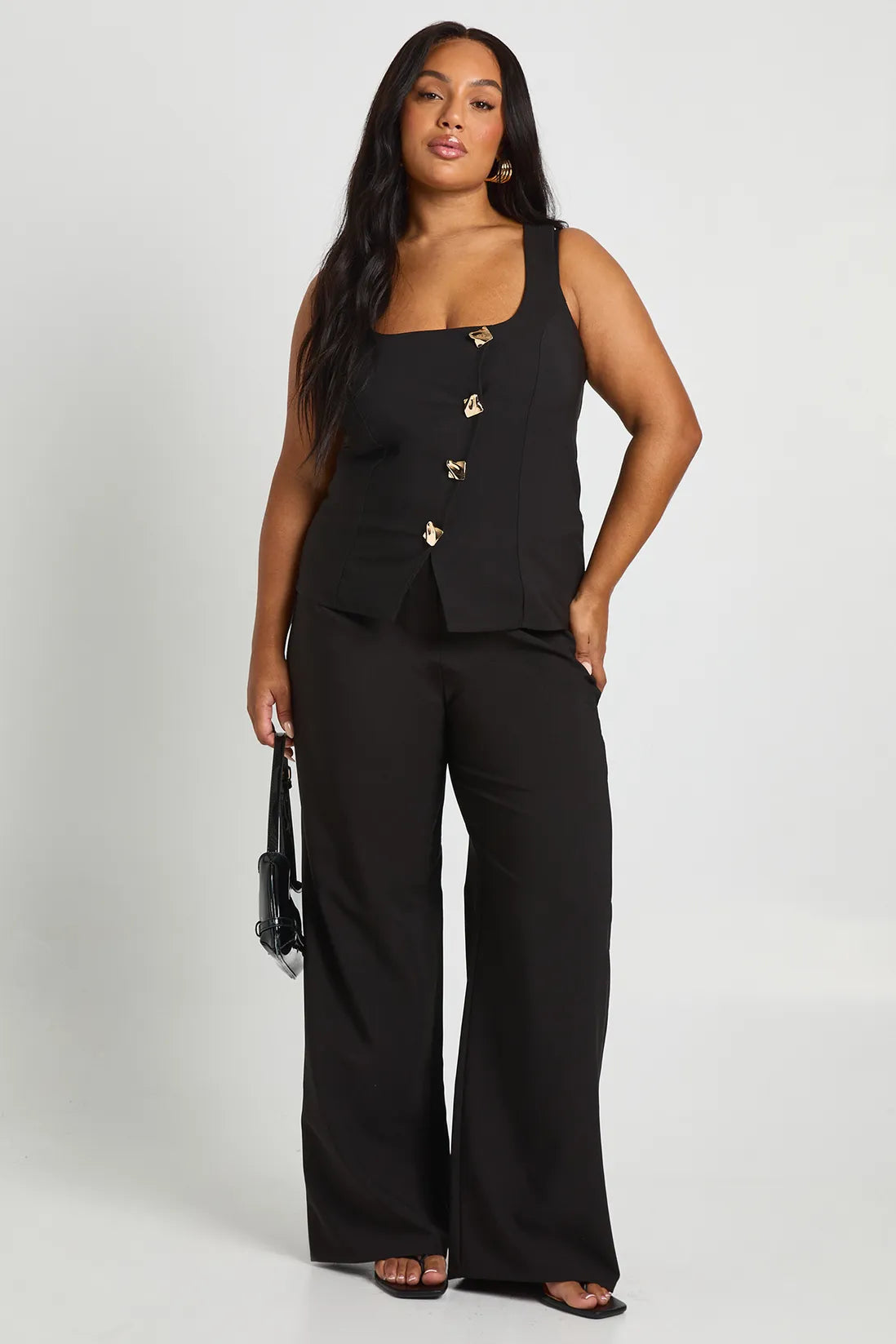 Elegant Black Plus Size Co-ord Set with Statement Buttons