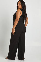 Elegant Black Plus Size Co-ord Set with Statement Buttons