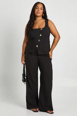 Elegant Black Plus Size Co-ord Set with Statement Buttons