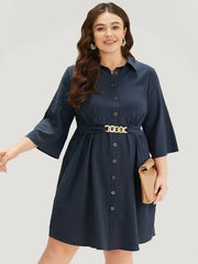 “Elegant Navy Blue Shirt Dress with Statement Belt”